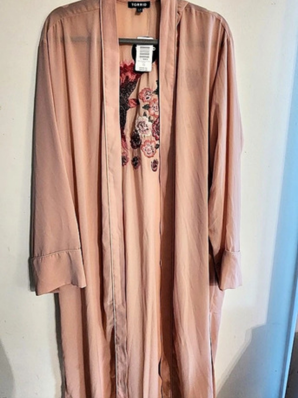 Torrid Pink Floral Embroidered Chiffon Kimono Pink 1X